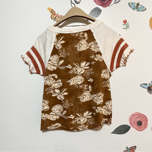 We The Free Brown and Cream Floral Short Sleeve Top S - Picture 2 of 9